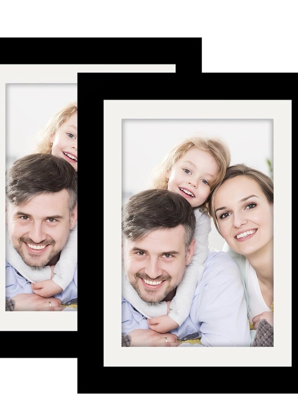 Set of 4 Black 5x7 Picture Frames with Mats | Wall or Tabletop Display
